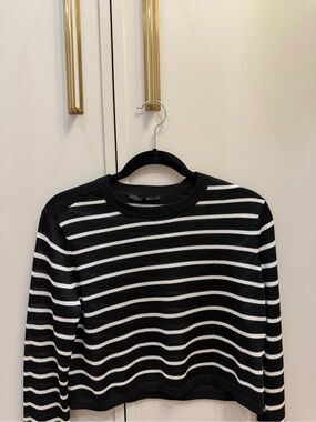 Tibi Black and White Striped Crewneck Sweater - Men